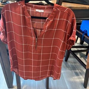 Maurices Red Plaid Zipper Blouse